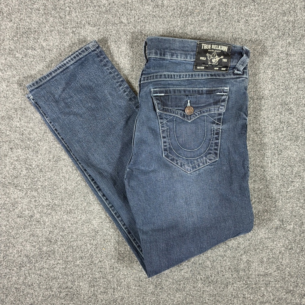 True Religion Ricky Relaxed Straight Jeans Mens Blue Denim Tag 38 Actual 36x31